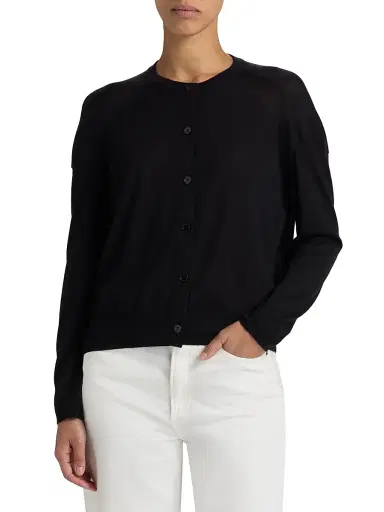 Loulou de Saison Women's Kita Fine Crewneck Cardigan - Black - Size XS | Thumbnail 3 Loulou de Saison Women's Kita Fine Crewneck Cardigan - Black - Size XS | Thumbnail 3