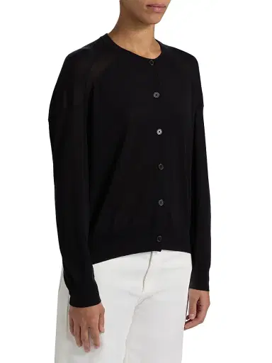 Loulou de Saison Women's Kita Fine Crewneck Cardigan - Black - Size XS | Thumbnail 4 Loulou de Saison Women's Kita Fine Crewneck Cardigan - Black - Size XS | Thumbnail 4
