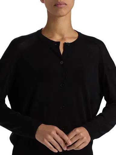 Loulou de Saison Women's Kita Fine Crewneck Cardigan - Black - Size XS | Thumbnail 6 Loulou de Saison Women's Kita Fine Crewneck Cardigan - Black - Size XS | Thumbnail 6