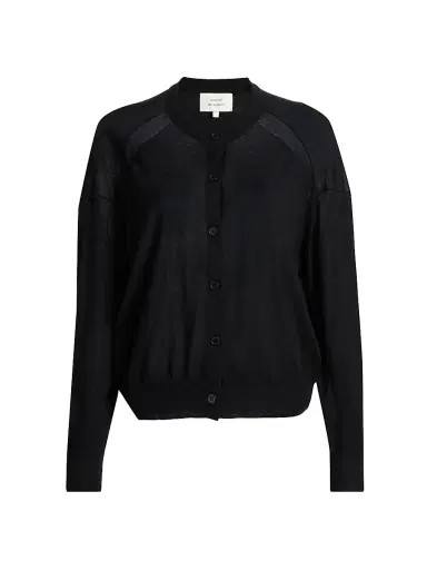 Loulou de Saison Women's Kita Fine Crewneck Cardigan - Black - Size XS | Thumbnail 1 Loulou de Saison Women's Kita Fine Crewneck Cardigan - Black - Size XS | Thumbnail 1