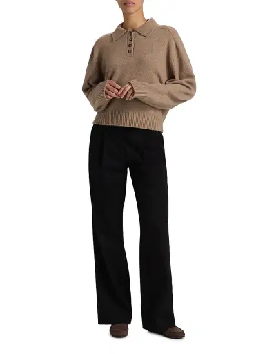 Loulou de Saison Women's Homere Collared Boxy Sweater - Taupe Melange - Size XL | Thumbnail 2
