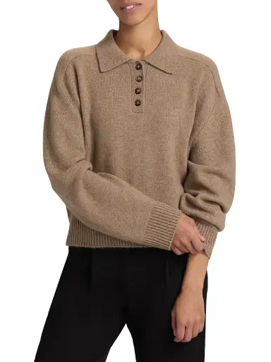 Loulou de Saison Women's Homere Collared Boxy Sweater - Taupe Melange - Size XL | Thumbnail 3