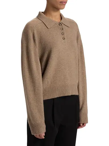 Loulou de Saison Women's Homere Collared Boxy Sweater - Taupe Melange - Size XL | Thumbnail 4