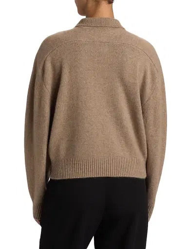 Loulou de Saison Women's Homere Collared Boxy Sweater - Taupe Melange - Size XL | Thumbnail 5