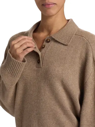 Loulou de Saison Women's Homere Collared Boxy Sweater - Taupe Melange - Size XL | Thumbnail 6