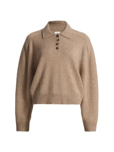 Loulou de Saison Women's Homere Collared Boxy Sweater - Taupe Melange - Size XL | Thumbnail 1