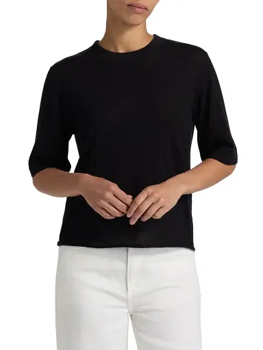 Loulou de Saison Women's Nala Fine Short-Sleeve Top - Black - Size XS | Thumbnail 3