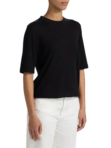 Loulou de Saison Women's Nala Fine Short-Sleeve Top - Black - Size XS | Thumbnail 4