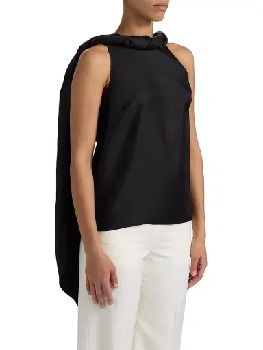 Loulou de Saison Women's Wilma Twisted Collar Silk Top - Black | Thumbnail 4 Loulou de Saison Women's Wilma Twisted Collar Silk Top - Black | Thumbnail 4