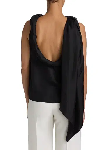 Loulou de Saison Women's Wilma Twisted Collar Silk Top - Black | Thumbnail 5 Loulou de Saison Women's Wilma Twisted Collar Silk Top - Black | Thumbnail 5