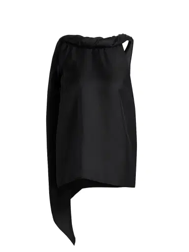 Loulou de Saison Women's Wilma Twisted Collar Silk Top - Black | Thumbnail 1 Loulou de Saison Women's Wilma Twisted Collar Silk Top - Black | Thumbnail 1
