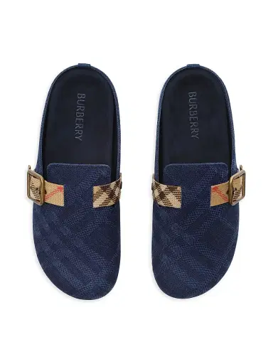 Burberry Women's Check Suede Urchin Clogs - Navy | Thumbnail 4