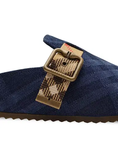 Burberry Women's Check Suede Urchin Clogs - Navy | Thumbnail 6