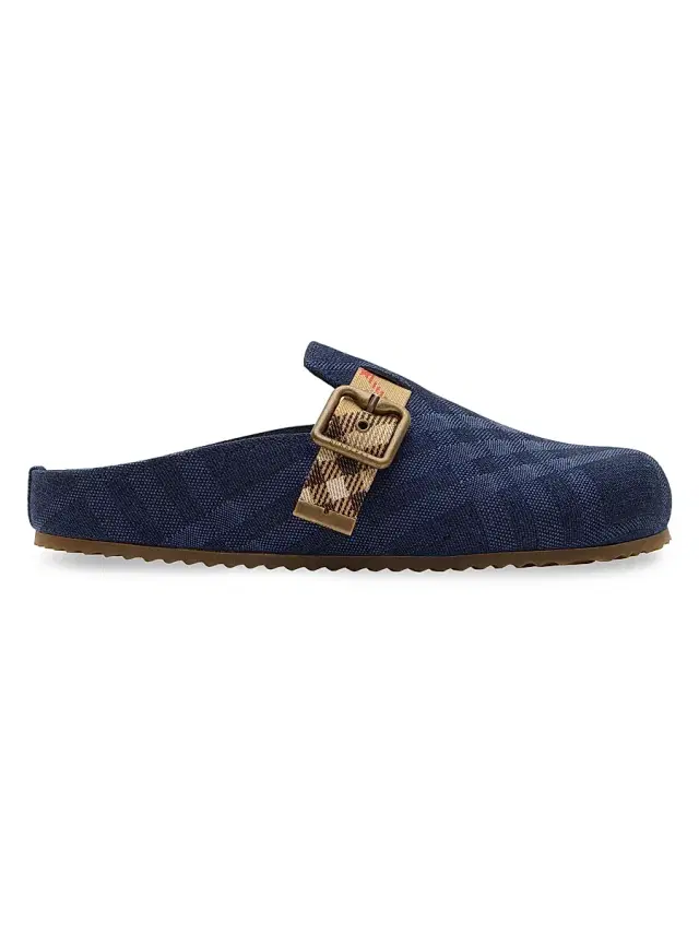 Burberry Women's Check Suede Urchin Clogs - Navy