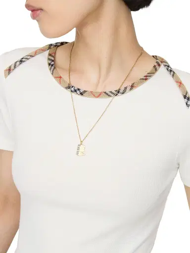 Burberry Women's Check Trim Stretch Cotton T-Shirt - Chalk - Size XXXXS | Thumbnail 3