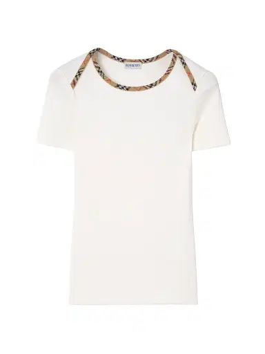 Burberry Women's Check Trim Stretch Cotton T-Shirt - Chalk - Size XXXXS | Thumbnail 1