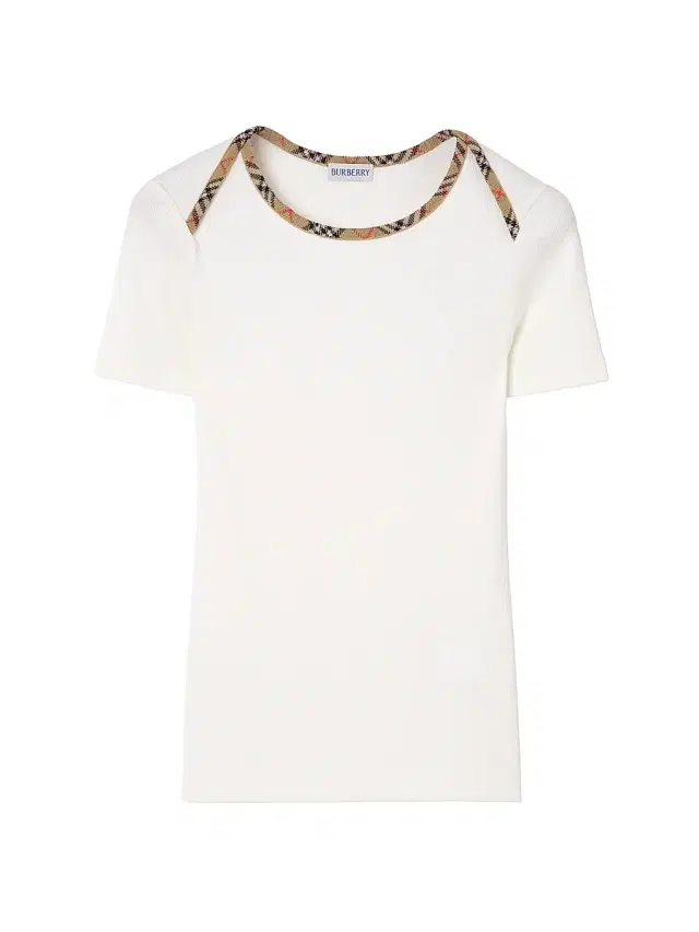 Burberry Women's Check Trim Stretch Cotton T-Shirt - Chalk