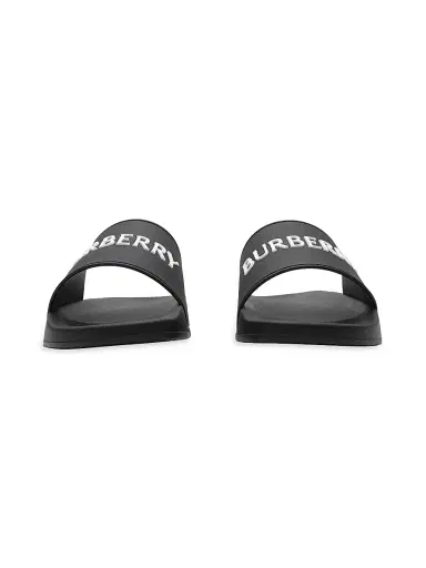 Burberry Men's Furley Logo Slide Sandals - Black White - Size 13 | Thumbnail 2