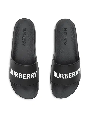 Burberry Men's Furley Logo Slide Sandals - Black White - Size 13 | Thumbnail 4