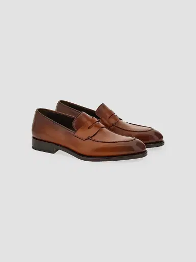 Ferragamo Men's Brandy Polished Leather Penny Loafers - Natural - Size 12 | Thumbnail 2 Ferragamo Men's Brandy Polished Leather Penny Loafers - Natural - Size 12 | Thumbnail 2