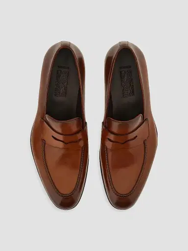 Ferragamo Men's Brandy Polished Leather Penny Loafers - Natural - Size 12 | Thumbnail 3 Ferragamo Men's Brandy Polished Leather Penny Loafers - Natural - Size 12 | Thumbnail 3