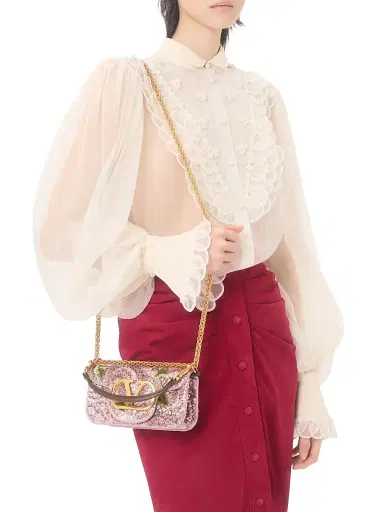 Valentino Garavani Women's Locò Embroidered Shoulder Bag - Pink | Thumbnail 3
