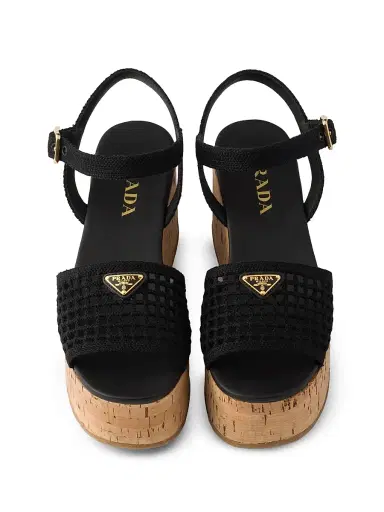 Prada Women's Crochet Wedge Platform Sandals - Black | Thumbnail 4 Prada Women's Crochet Wedge Platform Sandals - Black | Thumbnail 4