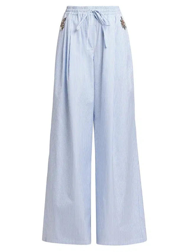 Women's Crystal-Embellished Cotton Drawstring Pants - Rigato