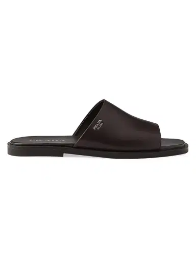 Prada Men's Leather Slides - Brown - Size 9.5 | Thumbnail 1