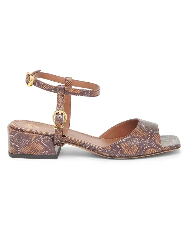 Pollini Women's Muse 35MM Snake-Embossed Leather Sandals - Green Yellow