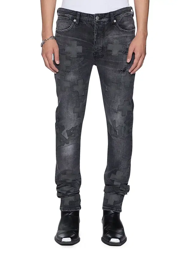 Men's Future Memory Van Winkle Blakk Metal Idols Appliqué Skinny Jeans - Charcoal