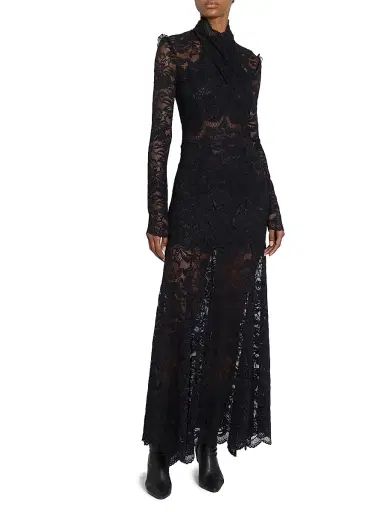 Rabanne Women's Lace Wrap Long-Sleeve Maxi Dress - Black - Size 10 | Thumbnail 3