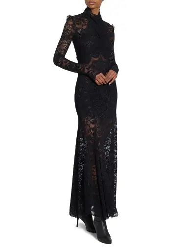 Rabanne Women's Lace Wrap Long-Sleeve Maxi Dress - Black - Size 10 | Thumbnail 4