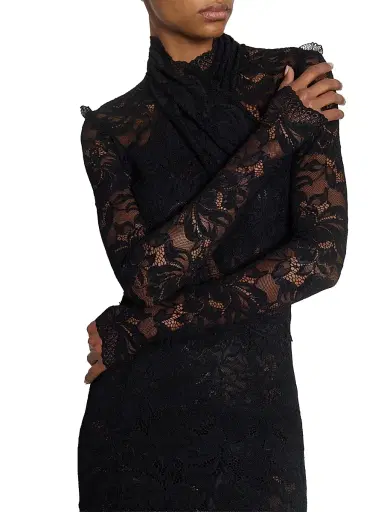 Rabanne Women's Lace Wrap Long-Sleeve Maxi Dress - Black - Size 10 | Thumbnail 6