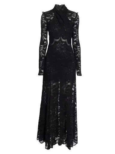 Rabanne Women's Lace Wrap Long-Sleeve Maxi Dress - Black - Size 10 | Thumbnail 1