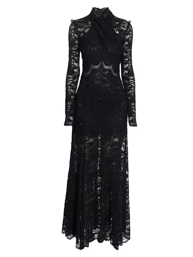 Women's Lace Wrap Long-Sleeve Maxi Dress - Black