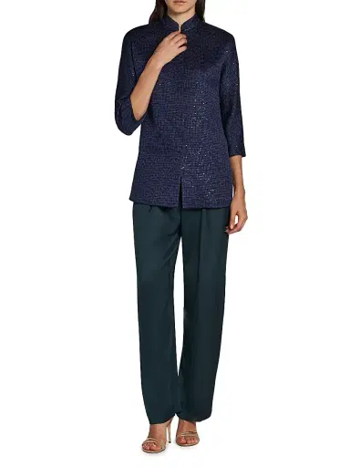 Giorgio Armani Women's Sequined Stand Collar Jacket - Solid Medium Blue - Size 8 | Thumbnail 2 Giorgio Armani Women's Sequined Stand Collar Jacket - Solid Medium Blue - Size 8 | Thumbnail 2