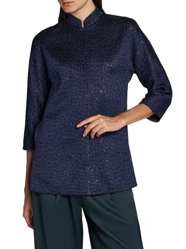 Giorgio Armani Women's Sequined Stand Collar Jacket - Solid Medium Blue - Size 8 | Thumbnail 3 Giorgio Armani Women's Sequined Stand Collar Jacket - Solid Medium Blue - Size 8 | Thumbnail 3