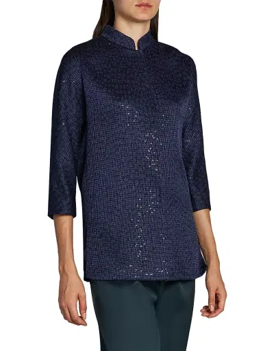 Giorgio Armani Women's Sequined Stand Collar Jacket - Solid Medium Blue - Size 8 | Thumbnail 4 Giorgio Armani Women's Sequined Stand Collar Jacket - Solid Medium Blue - Size 8 | Thumbnail 4
