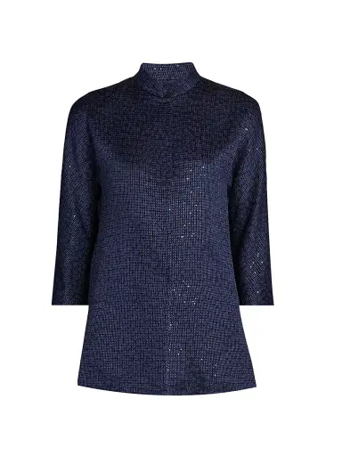 Giorgio Armani Women's Sequined Stand Collar Jacket - Solid Medium Blue - Size 8 | Thumbnail 1 Giorgio Armani Women's Sequined Stand Collar Jacket - Solid Medium Blue - Size 8 | Thumbnail 1