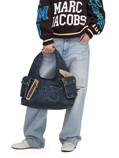 Marc Jacobs Women's The Denim & Suede Cargo Sack Bag - Dark Wash Indigo | Thumbnail 3 Marc Jacobs Women's The Denim & Suede Cargo Sack Bag - Dark Wash Indigo | Thumbnail 3