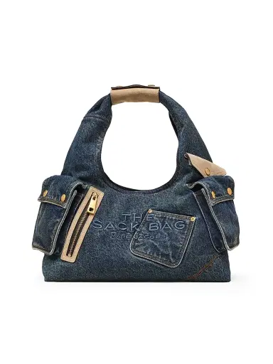 Marc Jacobs Women's The Denim & Suede Cargo Sack Bag - Dark Wash Indigo | Thumbnail 1 Marc Jacobs Women's The Denim & Suede Cargo Sack Bag - Dark Wash Indigo | Thumbnail 1