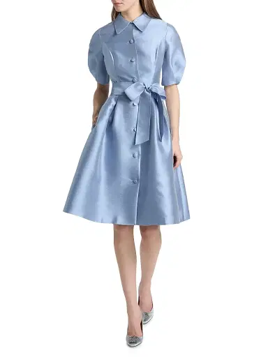 Teri Jon by Rickie Freeman Women's Tie-Waist Faille Knee-Length Shirtdress | Thumbnail 2 Teri Jon by Rickie Freeman Women's Tie-Waist Faille Knee-Length Shirtdress | Thumbnail 2