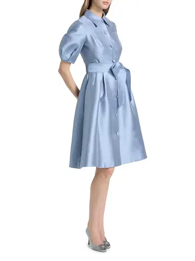 Teri Jon by Rickie Freeman Women's Tie-Waist Faille Knee-Length Shirtdress | Thumbnail 3 Teri Jon by Rickie Freeman Women's Tie-Waist Faille Knee-Length Shirtdress | Thumbnail 3
