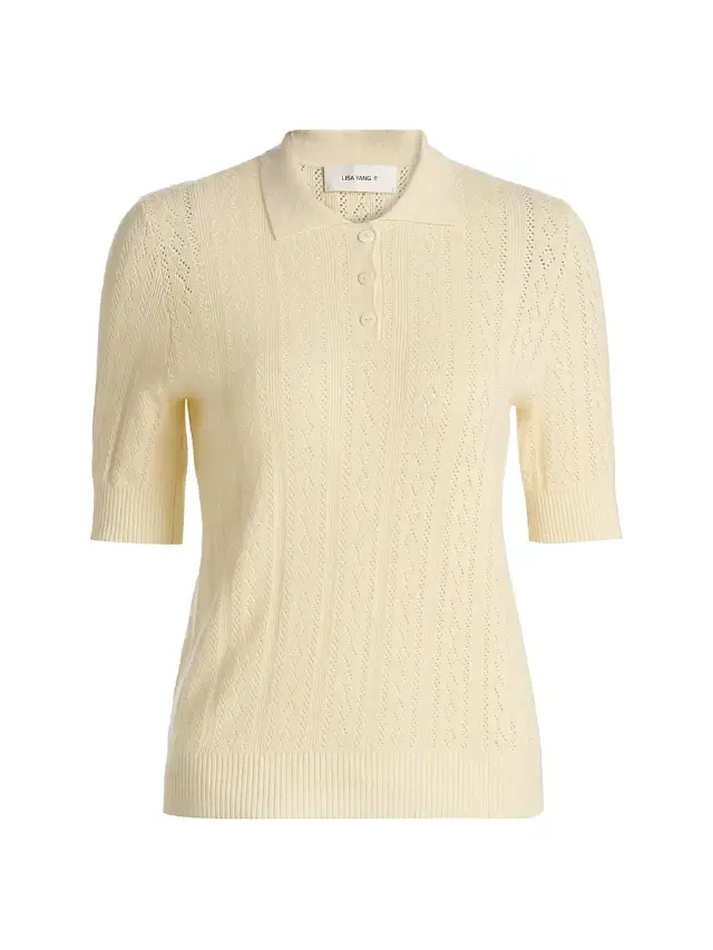 Women's Cristine Pointelle-Knit Cotton-Cashmere Polo Sweater - Limone