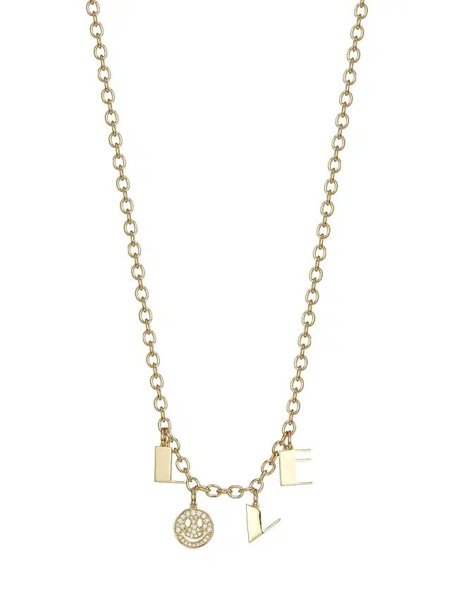 Women's Happy Love Pure 14K Yellow Gold & Diamond Charm Necklace - Gold