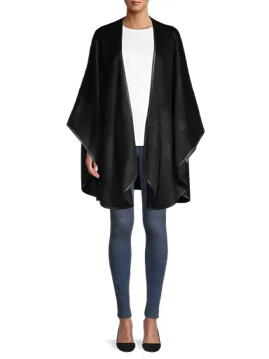 Sofia Cashmere Women's Leather-Trim Alpaca-Blend Cape - Black | Thumbnail 2 Sofia Cashmere Women's Leather-Trim Alpaca-Blend Cape - Black | Thumbnail 2