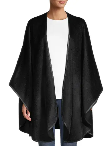 Sofia Cashmere Women's Leather-Trim Alpaca-Blend Cape - Black | Thumbnail 3 Sofia Cashmere Women's Leather-Trim Alpaca-Blend Cape - Black | Thumbnail 3