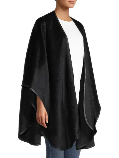 Sofia Cashmere Women's Leather-Trim Alpaca-Blend Cape - Black | Thumbnail 4 Sofia Cashmere Women's Leather-Trim Alpaca-Blend Cape - Black | Thumbnail 4