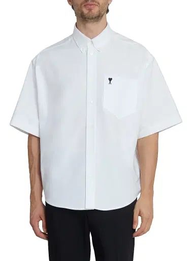 AMI PARIS Men's Embroidered Logo Boxy Cotton Shirt - Blanc Naturel - Size 34 | Thumbnail 3 AMI PARIS Men's Embroidered Logo Boxy Cotton Shirt - Blanc Naturel - Size 34 | Thumbnail 3